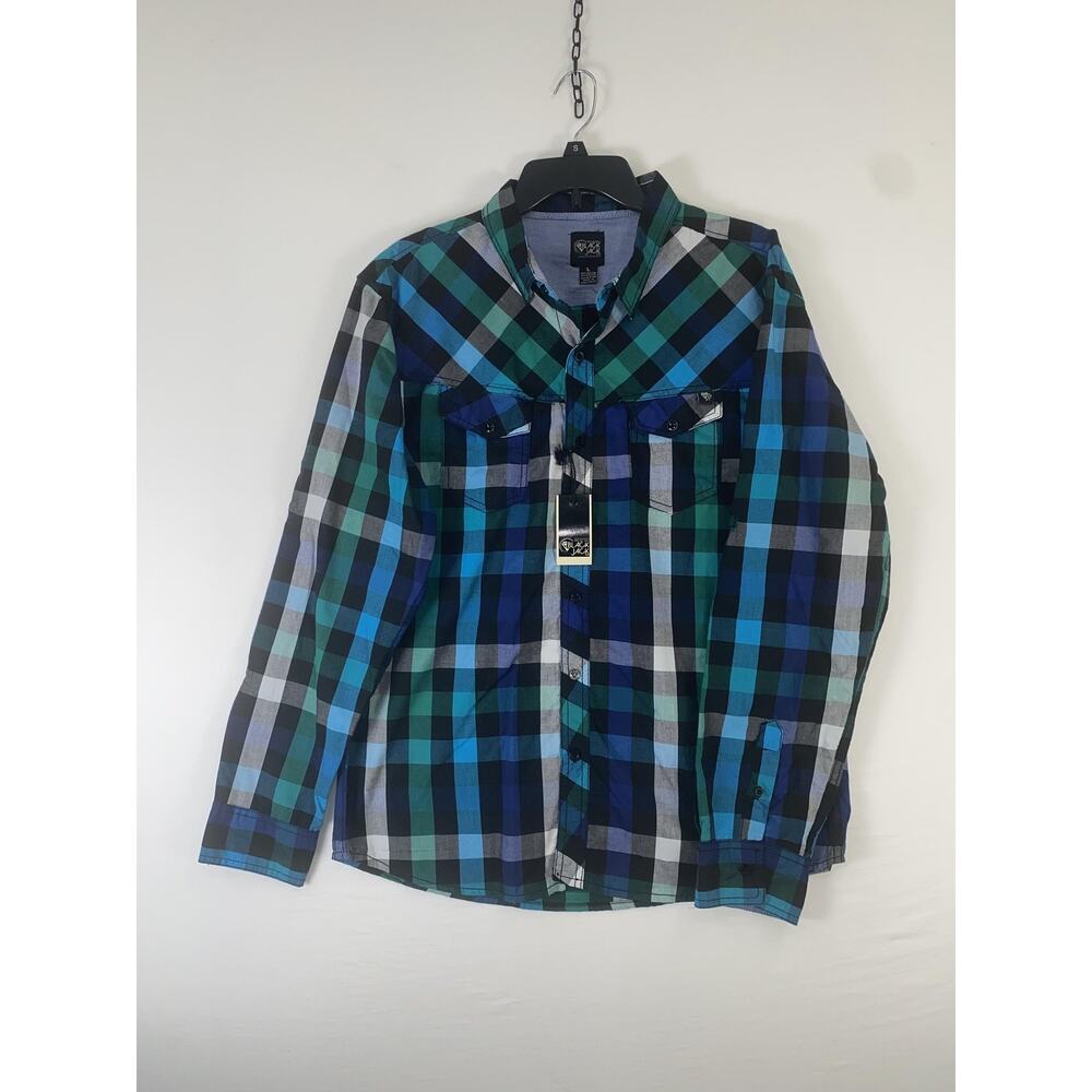 Black Jack Shirt Mens Large Multicolor Plaid Long Sleeve Button Up Casual